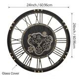 AMAATE Steampunk Wall Clock with Moving Gears, Kinetic Mechanical Industrial Design, Retro Distressed Iron Finish, Dynamic Art for Living Room and Bar Decor, 24 Inch