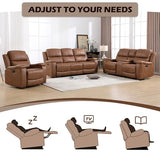 Faux Leather Manual Reclining Sofa Furniture Set, Manual Recliner Chair