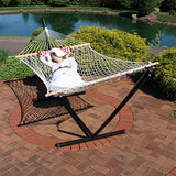 Sunnydaze Rope Hammock with Stand for Outside- 275-Pound Capacity - Includes 12-Foot Hammock Stand, Spreader Bar, Pad, and Pillow - Royal Red
