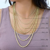 Nuragold 14K Real Yellow Gold Rope Diamond Cut Chain Lightweight Necklace