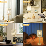 Hong-in Gold Lamps for Night Stands-Crystal Table Lamp with USB-C+A & AC Charging Ports