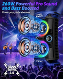 Large Party Bluetooth Speaker, 260W Peak Powerful Loud Sound with Deep Bass, 15Hr Playtime, Fast Charge, RGB Cool Light Show, TWS, Portable for Outdoor Beach, Camping, Backyard, Work, Home (Blue)