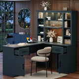 KEIKI L Shaped Computer Desk with Storage Shelves, 2 Drawers & 2 Cabinets