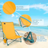 NORTHROAD Low Folding Beach Chair,Portable Lightweight Lowback Sling Chair, Outdoor Low Seat Camping Chair w/Cup Holder & Carry Bag for Sand Camping Lawn Picnic Festival,Orange