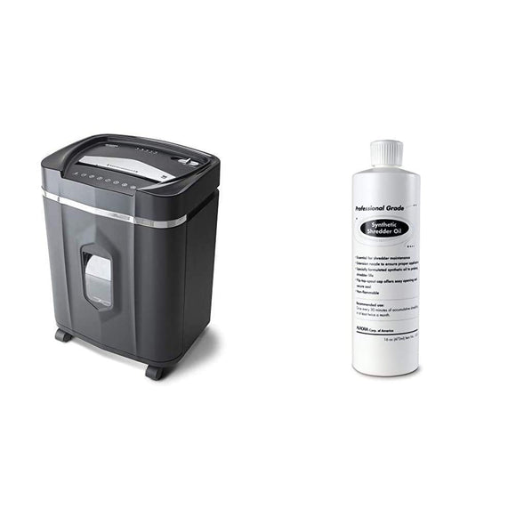 AU1640XA Anti-Jam 16 Sheet Crosscut Paper/CD and Credit Card/ 5 Gal Pullout Basket Shredder, 30 Minutes Continuous Run Time and Aurora SL16 Professional Grade Synthetic Shredder Oil, 16 Oz Flip-Top Leak Proof Bottle Aurora