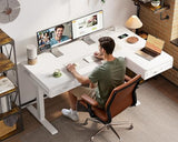 L Shaped Electric Standing Desk with Wooden Drawers, 55 Inch Height Adjustable Corner
