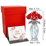 Red Crystal Rose Flower Figurine with Base,Glass Flower Bouquet Gifts for Women Girlfriend Wife,Handmade Crystal Flower Collectible Home Table Decor for Christmas Day Wedding Anniversary