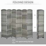 Room Divider, 6 Ft 6 Panel Folding Privacy Screen, Hand-Woven PP Wall Partition with Pine Wood Frame