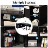 Large Executive Desk with File Cabinet, 71 inch L Shaped Computer Desk Office Desk | Grey LITTLE TREE