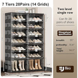 wesimple 28 Pairs Portable Shoe Storage Cabinent of 3-Step Fast Installation,Plastic Shoe Box with Magnetic Clear Door for Entryway, Enclosed Shoe Rack for Sneaker, Heels etc.. (2Row, 7Tier)