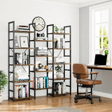 Triple Column 5 Tier Bookshelf, Bookcase with 14 Open Display Shelves, Adjustable Rustic Industrial Style Book Shelves