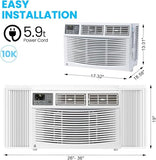 Towallmark 10,000 BTU Window AC Unit, 115V Cools 450 Sq.Ft Spaces, Remote Control with 3 Speeds & Auto Restart, for Bedroom and Living Room, White
