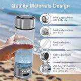 Hydrogen Water Bottle 1500PPB Portable Hydrogen Water Bottles Generator Glass, Hydrogen Rich Water Dispenser with SPE & PEM Technology  (Siler)