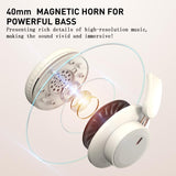 ABEAUROOSE Foldable Bluetooth Headphones with Hidden Mic, Portable Over-Ear Wireless Headphones for Cell Phone, PC, Laptop, Suitable for Music, School, Workouts, and Gaming (White)