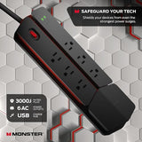 Monster Power Center Vertex Surge Protector with Detachable USB Power Strip, Surge Protector Power Strip - 6 AC Outlets, 2 USB-A Ports &1 USB-C Port