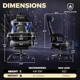 GTPLAYER Big and Tall Gaming Chair for Adults, Ergonomic Office Chair with Footrest, Heavy Duty 350 lbs Capacity, High Back, Premium Leather & Iridescent Trim, ACE-Armor, Black & Blue