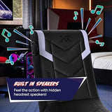 X Rocker Eclipse Video Gaming Floor Chair with Built-in Headrest Speakers, Wireless Bluetooth, Foldable, Vegan Leather, 300 lbs Max, Amazon Exclusive, Black and Silver, Gifts for Gamers