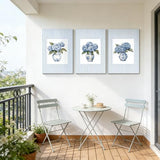 3Pcs Blue Hydrangea Chinoiserie Wall Art Blue and White Stripe Vase Wall Decor Pictures Trendy Preppy Aesthetics Floral Posters Prints for Dorm Apartment Woman Bedroom Decoration 16x24in