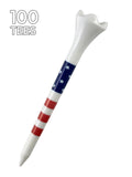 2-3/4" Pride Performance Plastic Golf Tees, Stars and Stripes, 100 Count - Designed for Less Friction and Longer Drives - Made in the USA