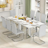 MEMUY 79" Modern Dining Table Set for 8,White Dining Room Table with 8 Light Grey PU Chairs