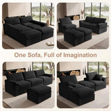 142" Boneless Couch with Storage, 48.6" Extra Deep-High Seat Modular Sectional Sofa with Ottoman