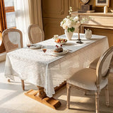 UWWGKK Lace Tablecloth Exquisite Embroidery Floral,Table Cloth Rectangle Table with Wavy Openwork,Tablecloths for Wedding Decor,Afternoon Tea,Party,Entryway Decoration,Piano Top Cover,55x86 Inch