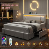 Keyluv King Size Bed Frame with RGB LED Lights & 2 Storage Drawers