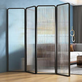 6ft Tall Room Divider - 4-Panel Freestanding Metal & Glass Privacy Screen
