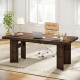 63-Inch Executive Desk, Solid Wood Home Office Computer Desk with Heavy Duty Legs, Rustic Brown