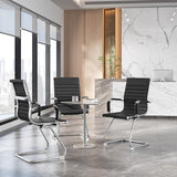 Yaheetech Faux Leather Office Reception Chair Without Wheels Mid Back Ergonomic Guest Chairs for Conference