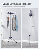 SONGMICS Clothes Drying Rack, 59-Inch Folding Laundry Drying Rack with 3 Rotatable Arms for Hangers, 4 Legs, Blue and Silver ULLR510Q01