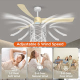 TALOYA 52 Inch Ceiling Fans with Lights Led Remote Control Flush Mount Low Profile, Buzzer ON/Off,3 Blades,Oak