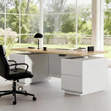 70.8" Executive Sit-Stand Desk with Storage, Modern White Electric Height Adjustable Office Desk