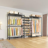 VIPEK S3X Expandable Clothes Rack Adjustable from 5'11" to 8'7" with 6-Tier Shoe Shelves, Freestanding Clothing Rack, Max Load 1250LBS, Black