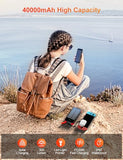 SOXONO Solar Charger Power Bank, PD 20W Fast Charging External Batter, 40000mAh Portable Phone Charger Built in 4 Cables with Dual Bright Flashlights for Camping, Hiking, and Outdoor Use（RED）