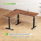 L Shaped Standing Desk with Power Outlets, 63 x 55 Inch Height Adjustable Computer Desk for Bedroom