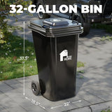 Outdoor Garbage Can with Lid - 32 Gallon Trash Can for Backyard, Deck, Garage - Dual Wheels, Extra Heavy-Duty Black, 2-Pack