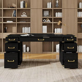 Large Executive Desk with Metal Edge Trim, Classic Traditional Writing Desk for Home Office - 7 Drawers