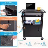 AV Cart | Computer Cart with Pegboard Siding & 12 Hooks for Customizable Storage