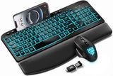 MA22 Pro Wireless Keyboard and Mouse Combo - Ergonomic Wave Keyboard with Soft Leather Wrist Rest