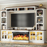 OneBlis 98" Farmhouse TV Stand with 36" Electric Fireplace, Bookshelves