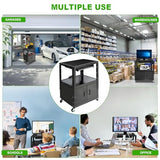 HONYTA AV Cart, Computer Steel Carts with Wheels and Power, Height Adjustable Rolling AV Carts, 18”X 30.8”X 42”, Black
