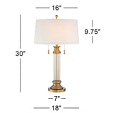 Vienna Full Spectrum Rolland Traditional Table Lamps 30" Tall Set of 2 Clear Glass Column Antique Brass Gold Off-White Fabric Drum Shade for Bedroom Living Family Room Bedside Nightstand House Home
