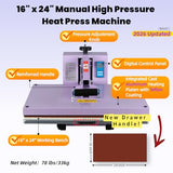16x24 Heat Press Machine for T Shirts, 1.8-2kw, 72.77lbs High Pressure