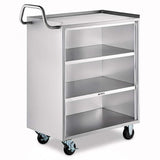 18" x 30" Commercial NSF Stainless Steel Utility Cart with Enclosed Base and Open Front - 4 Shelves, Heavy Duty Mobile Service Cart, Rolling Cart for Kitchen, Catering, Restaurant Storage