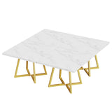 Tribesigns Square Dining Table, 31.5" Modern Dinner Table with Metal Base, Kitchen Table for Dining Room, Small Space, Apartment, White & Gold (6pcs)