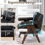 Black Leather Accent Chairs Set of 2, Mid Century Modern Accent Chair, Side Arm Chairs for Living Room