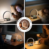 WILIT Bedside Lamp with Alarm Clock,Touch Lamp with Wireless Charger,Nightlight for Bedroom,Sunrise Wake-up Light,3-Grade (Wood Grain)