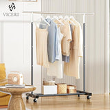 VICERII Clothing Rack, 55.51 Inch Heavy Duty Clothes Rack Rolling Garment Rack with Wheels and Bottom Shelf, 130LB Capacity Clothes Racks, Black