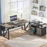 L Shaped Desk with Drawer Cabinet, 63" Executive Computer Desk and lateral File Cabinet, 2 Piece Home Office Furniture (Gray, 63 inches)
